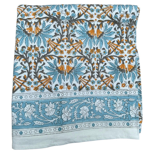 Tafelkleed Indiase blockprint licht blauw met geel - Frank Styling