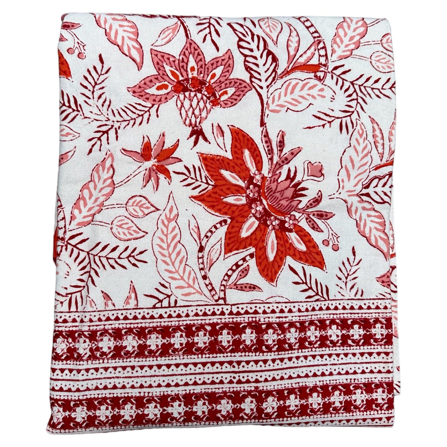 Tafelkleed Indiase blockprint off white met rood en oranje - Frank Styling