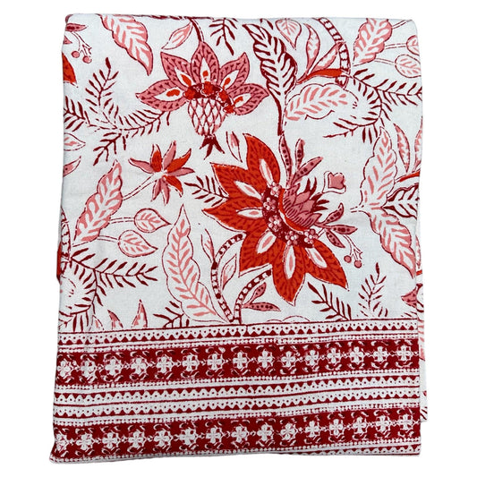 Tafelkleed Indiase blockprint off white met rood en oranje - Frank Styling