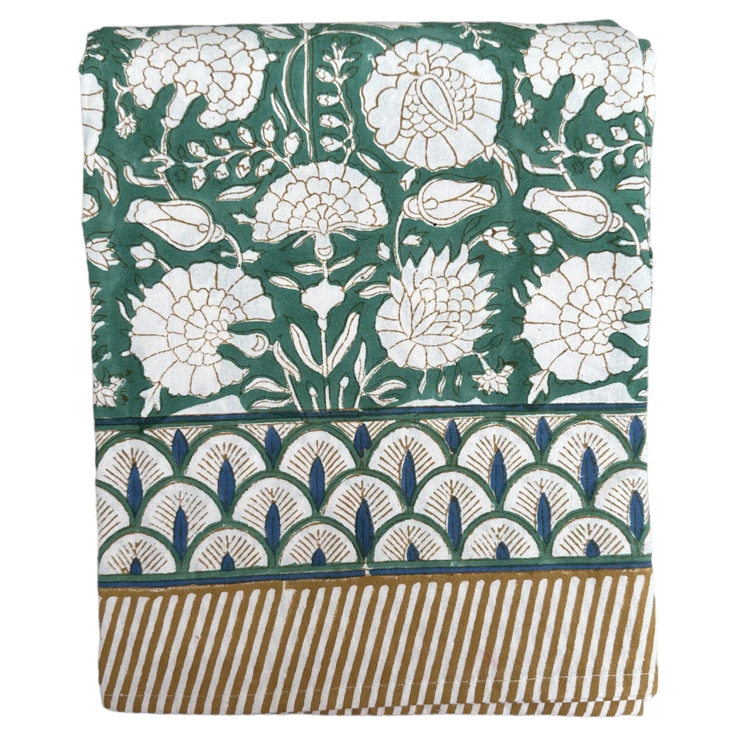 Tafelkleed Indiase blockprint wijngroen met witte print - Frank Styling