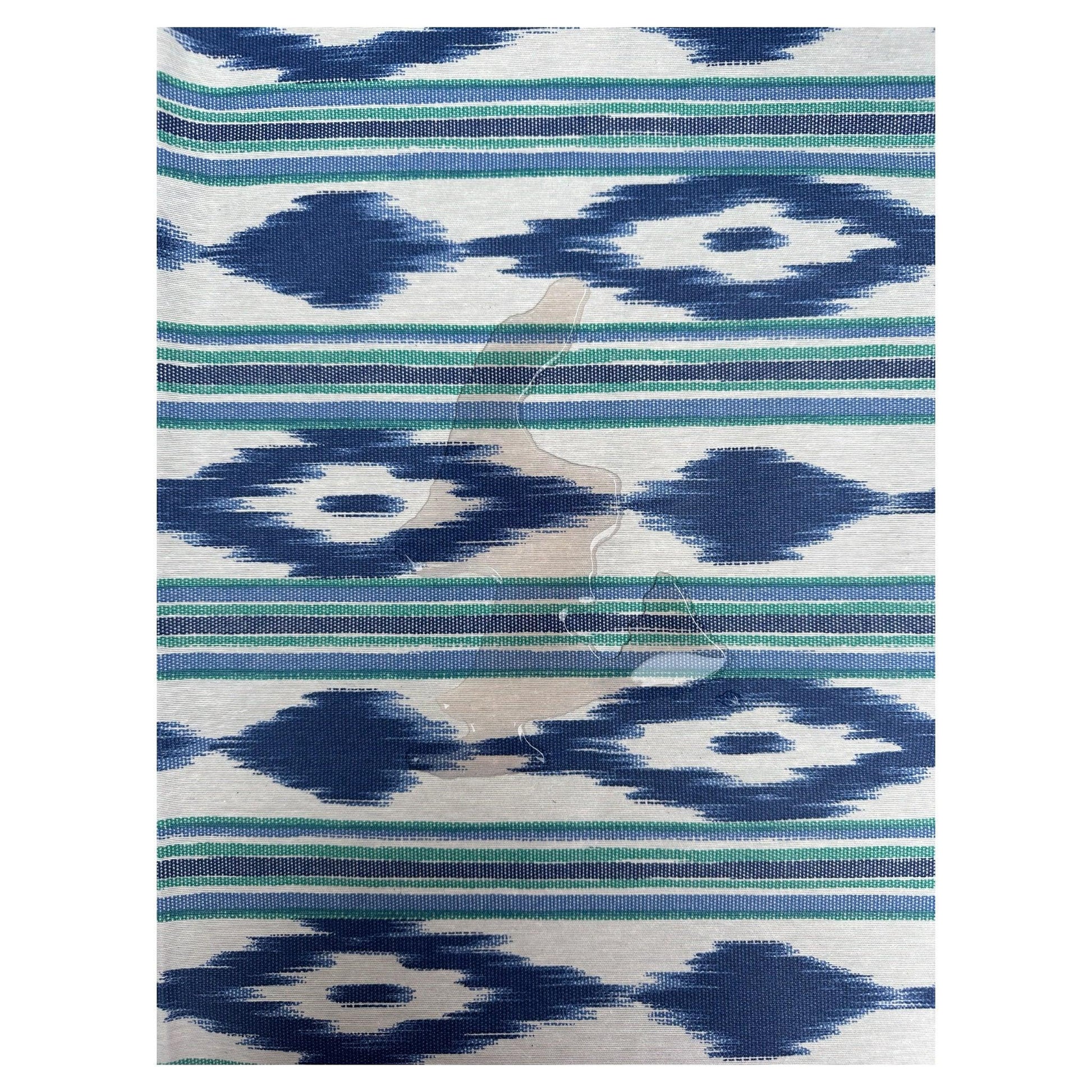 Waterafstotend tafelkleed ikat blauw met groene streep - Frank Styling
