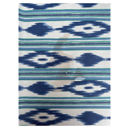 Waterafstotend tafelkleed ikat blauw met groene streep - Frank Styling