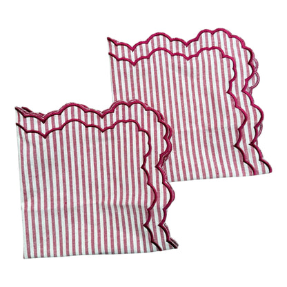 Katoenen servetten (2 stuks) burgundy-wit streepje met golvende rand
