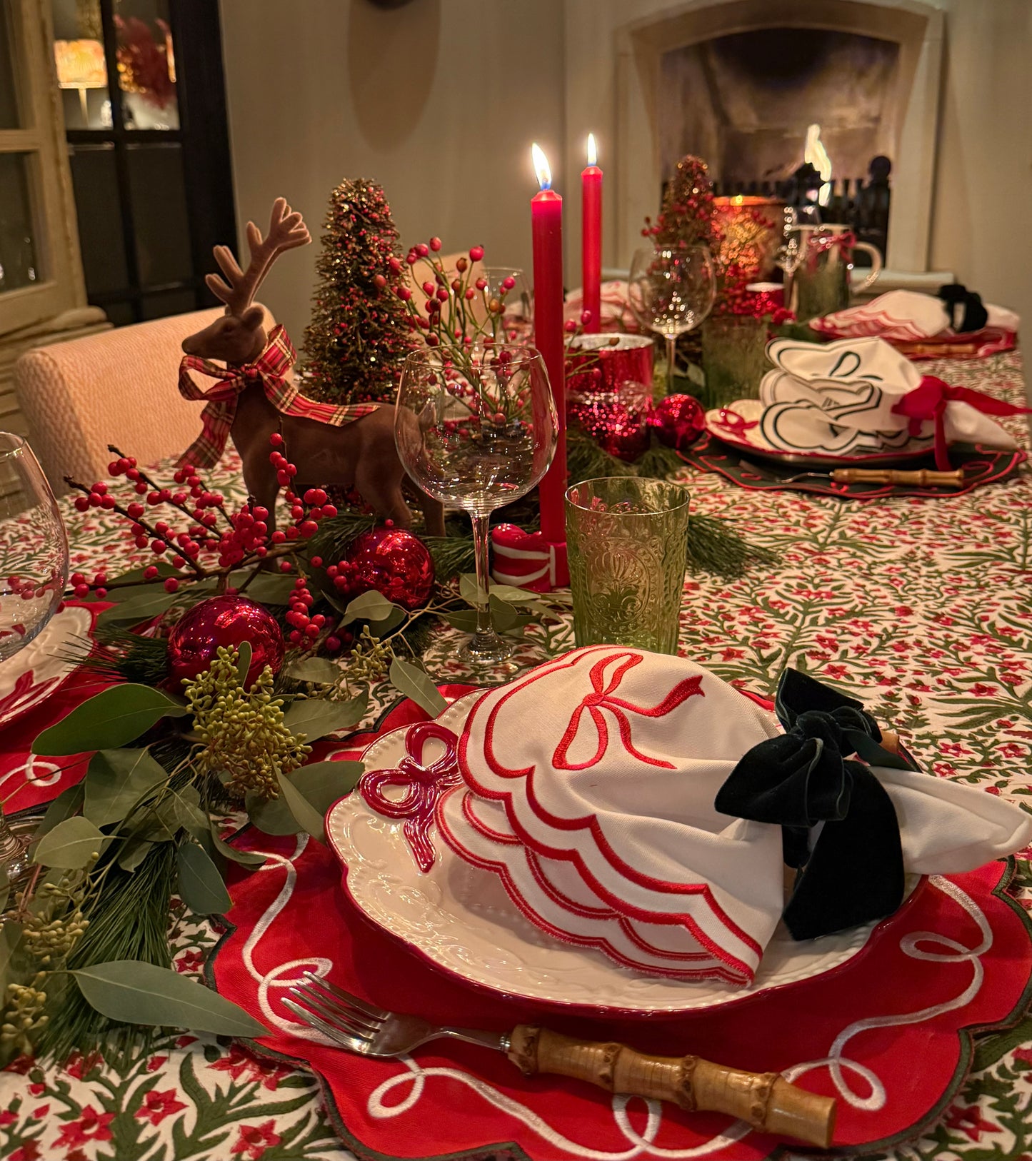 Tafelkleed Indiase blockprint red flora