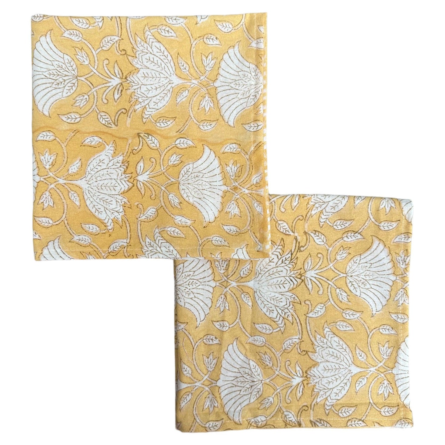 Tafelkleed Indiase blockprint geel met witte bloemen - Frank Styling