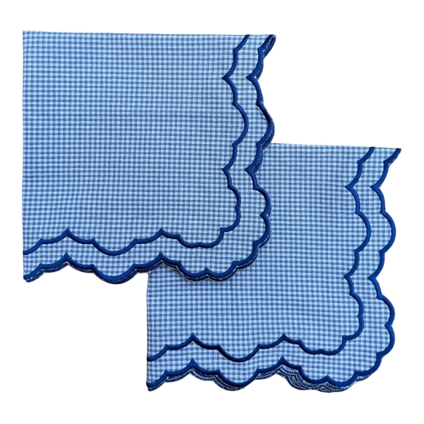 Katoenen servetten (2 stuks) dusty blue-wit mini ruitje met golvende rand