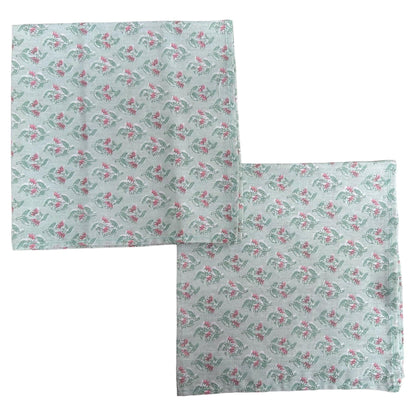 Katoenen servetten blockprint mintgroen met roze bloemetjes - Frank Styling