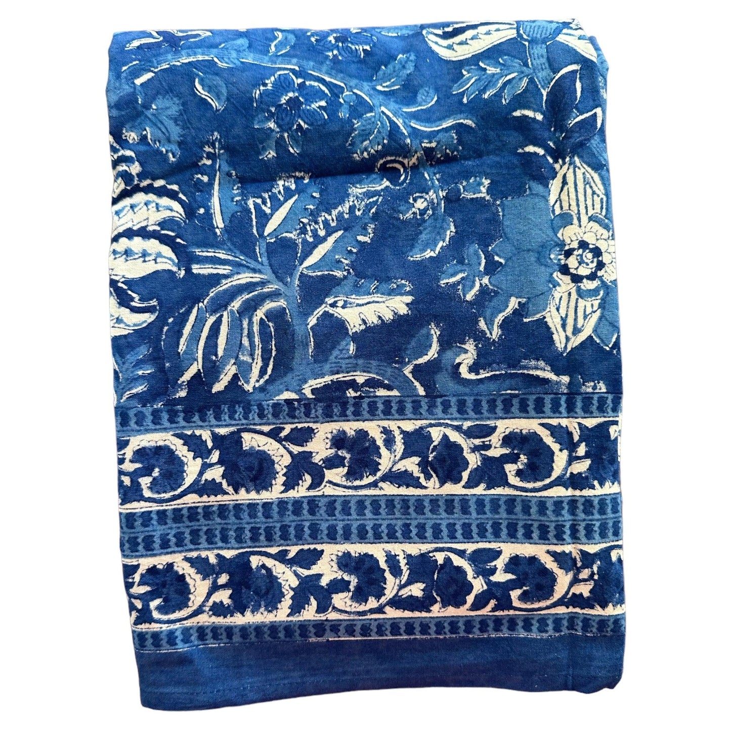 Tafelkleed Indiase blockprint kobalt blauw met blauw witte bloemen - Frank Styling
