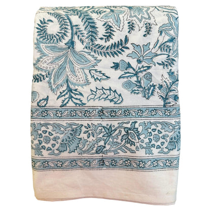Tafelkleed Indiase blockprint wit met lichtblauwe bloemenprint - Frank Styling