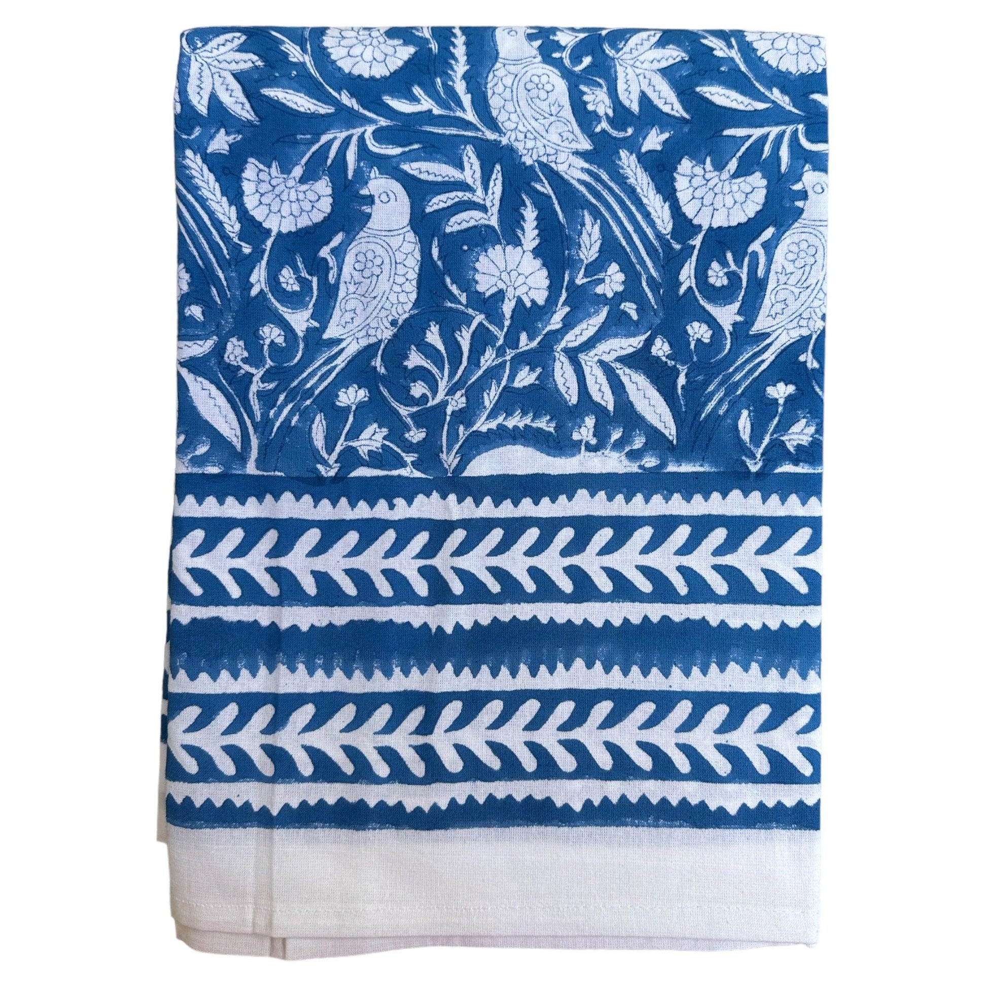 Tafelkleed Indiase blockprint jeansblauw met witte vogels - Frank Styling
