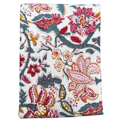 Tafelkleed Indiase blockprint met oud blauw en bordeaux bloemen