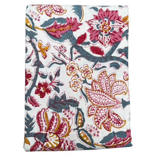 Tafelkleed Indiase blockprint met oud blauw en bordeaux bloemen