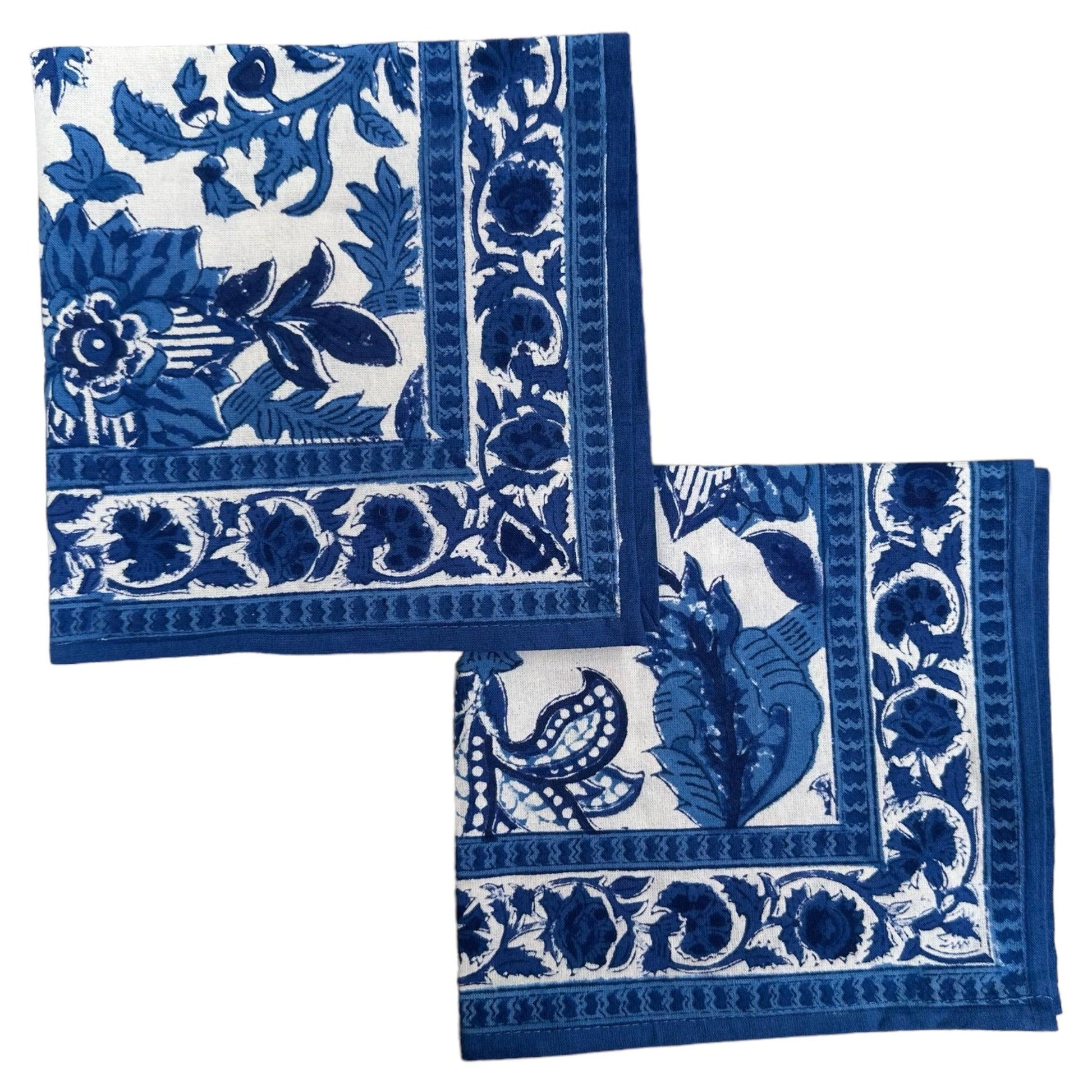 Tafelkleed Indiase blockprint kobalt blauw met blauw witte bloemen - Frank Styling