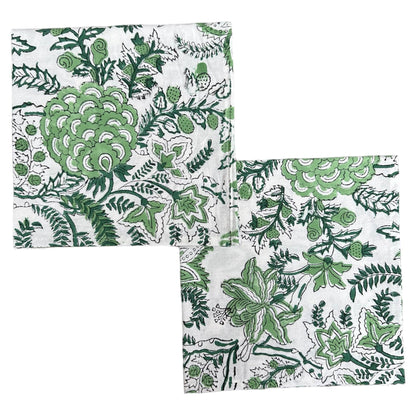 Tafelkleed Indiase blockprint wit met groene bloemmotieven - Frank Styling
