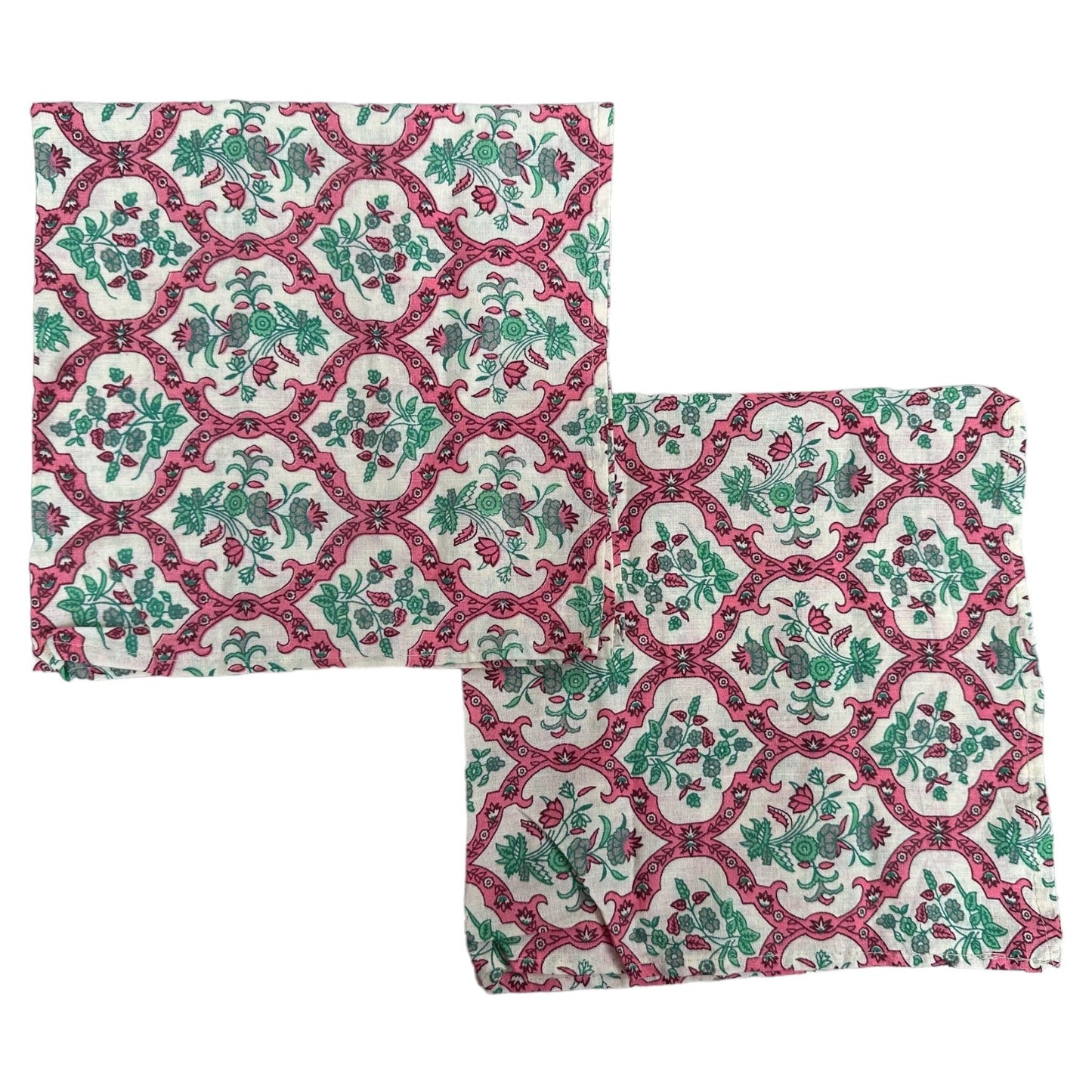 Katoenen servetten blockprint patroon van groen en roze - Frank Styling