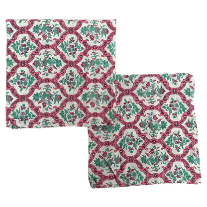 Katoenen servetten blockprint patroon van groen en roze - Frank Styling