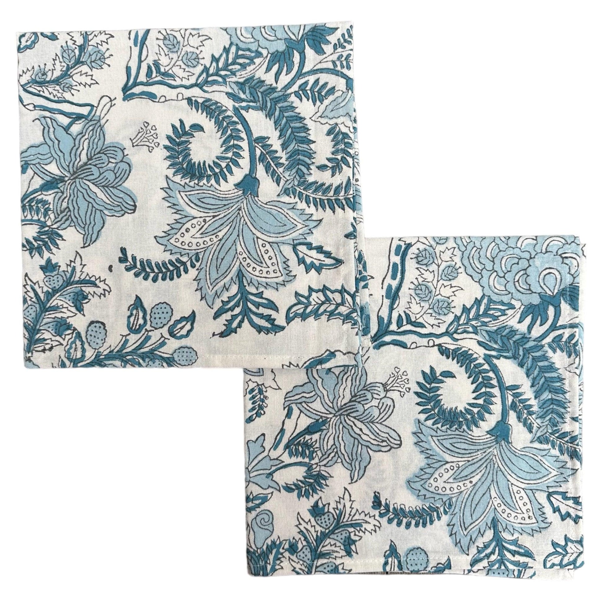 Tafelkleed Indiase blockprint wit met lichtblauwe bloemenprint - Frank Styling