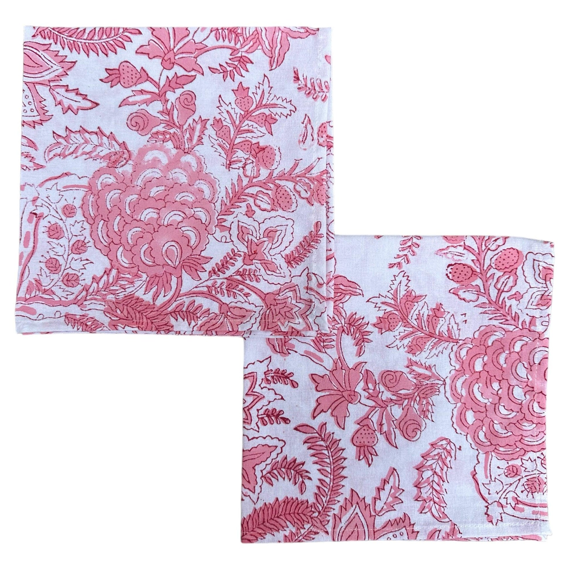 Tafelkleed Indiase blockprint wit met roze bloemprint - Frank Styling