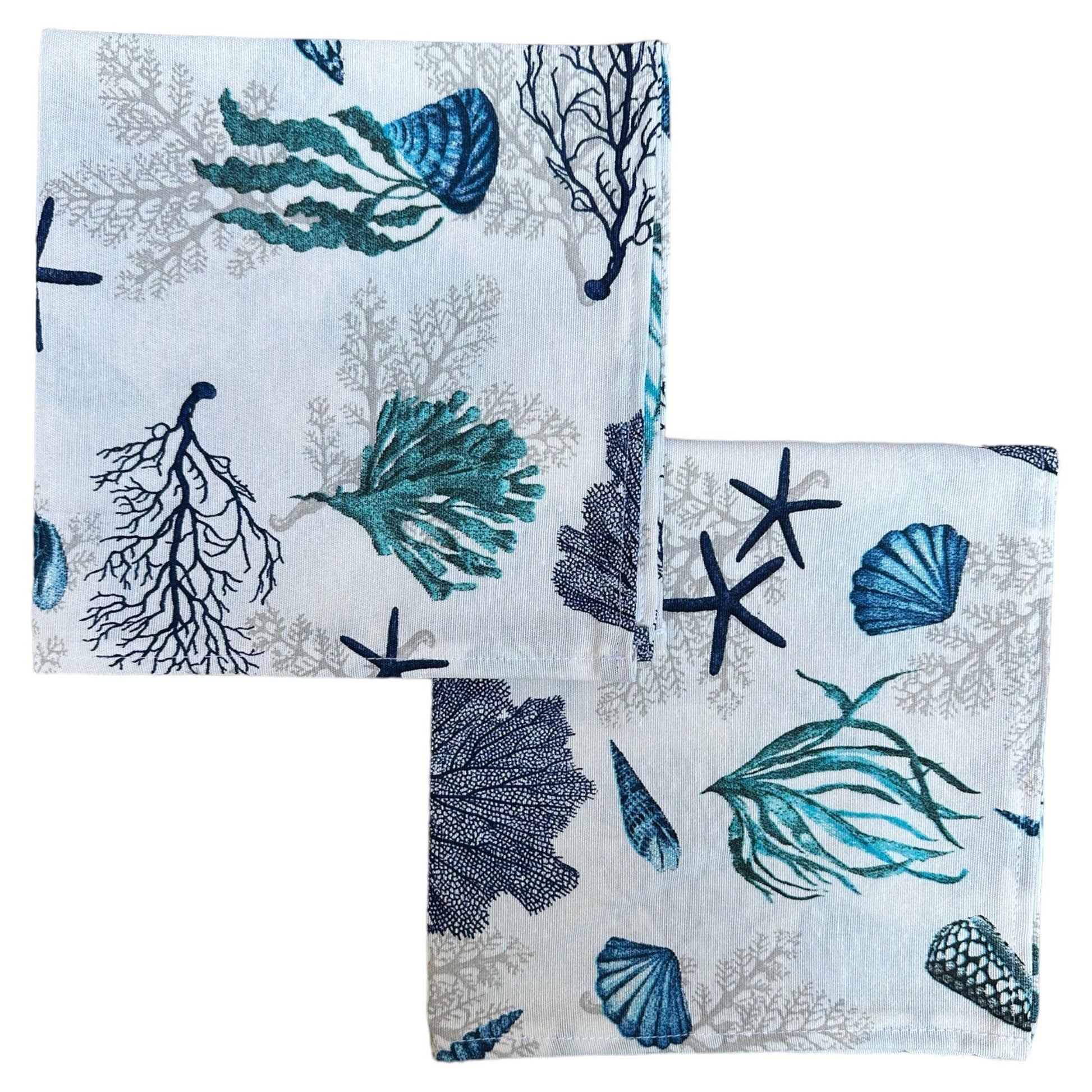 Servetten zeekraal en schelpen blauw en aquagroen - Frank Styling
