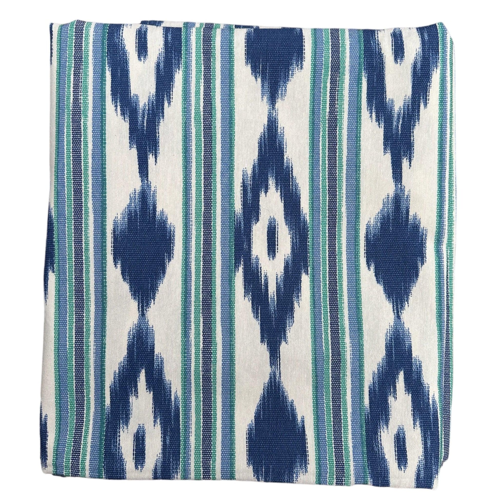 Tafelkleed Mallorcaanse ikat print kobalt blauw met groene streep - Frank Styling